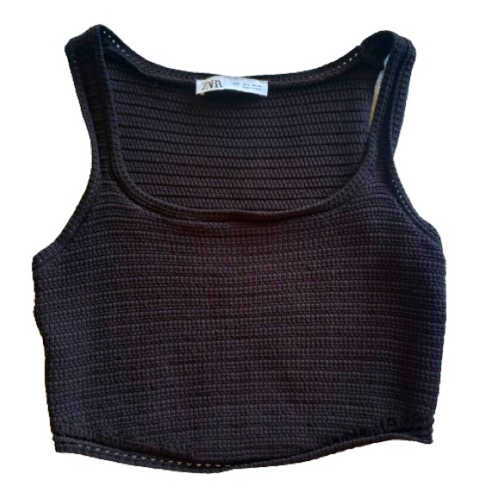 Zara Knit Tank Crop Top Black Size L EUC